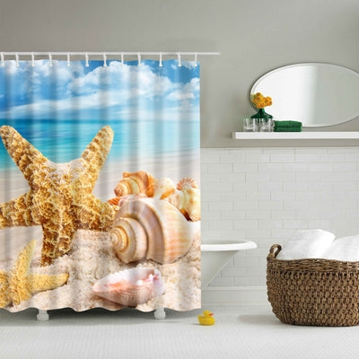 ELECTROPRIME Colorful Beach Conch Starfish Shell Polyester Washable Bath Shower Curtains, Size:120X180cm(Big Shell)