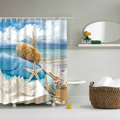 ELECTROPRIME Colorful Beach Conch Starfish Shell Polyester Washable Bath Shower Curtains, Size:120X180cm(Book Shell)