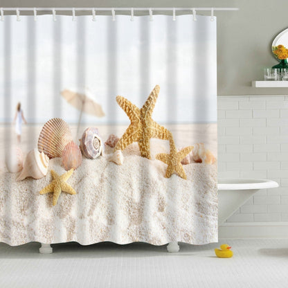 ELECTROPRIME Colorful Beach Conch Starfish Shell Polyester Washable Bath Shower Curtains, Size:165X180cm(Beach Shell)