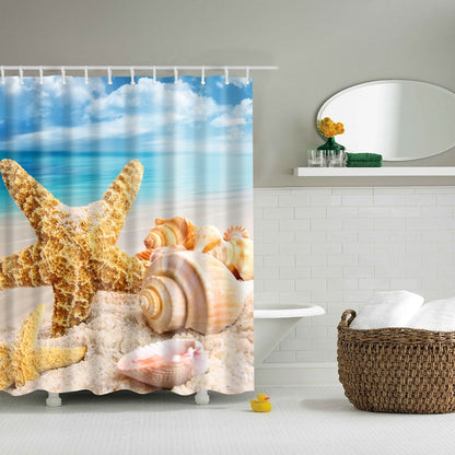 ELECTROPRIME Colorful Beach Conch Starfish Shell Polyester Washable Bath Shower Curtains, Size:180X180cm(Big Shell)