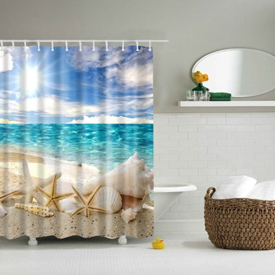 ELECTROPRIME Colorful Beach Conch Starfish Shell Polyester Washable Bath Shower Curtains, Size:180X200cm(Sunshine Shell)