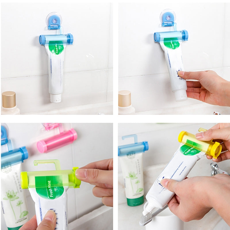 ELECTROPRIME 2 Pcs Creative Sucker Hangable Toothpaste Extruder with Sucker &Holder(Blue)