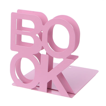 ELECTROPRIME Alphabet Shaped Iron Metal Bookends Support Holder Desk Stands For Books(Pink)