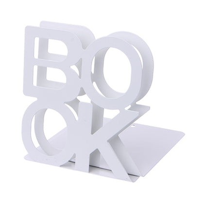 ELECTROPRIME Alphabet Shaped Iron Metal Bookends Support Holder Desk Stands For Books(White)