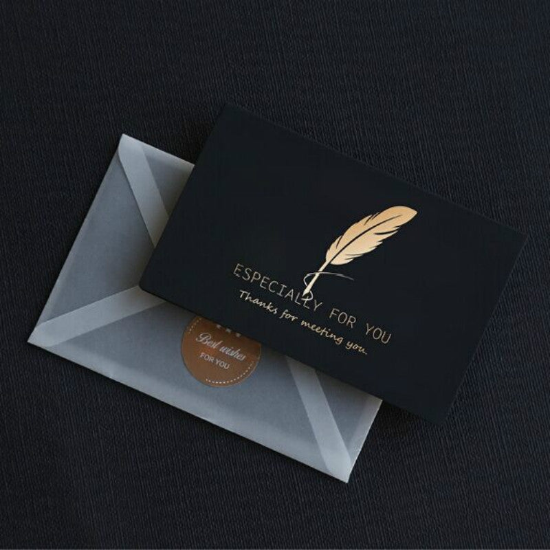 ELECTROPRIME 6 PCS Creative Business Bronzing Thanksgiving Birthday Card(Feather)