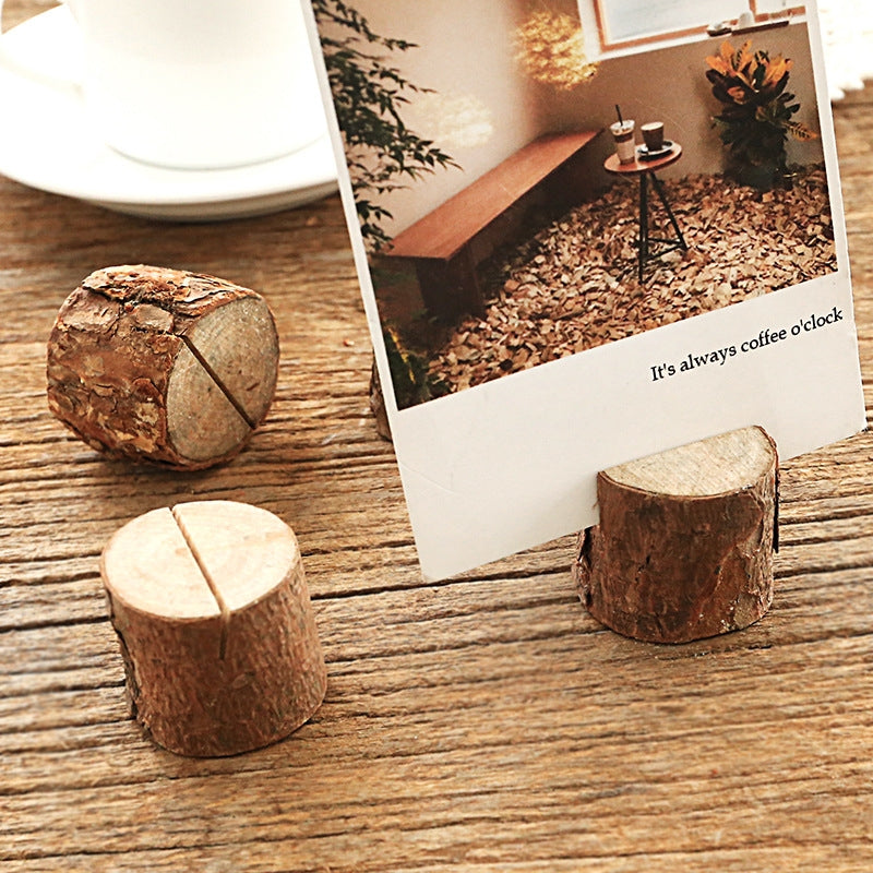 ELECTROPRIME Wooden Stump Shape Wedding Party Reception Place Card Holder Stand Number Name Table Menu Picture Photo Clip Card Holder
