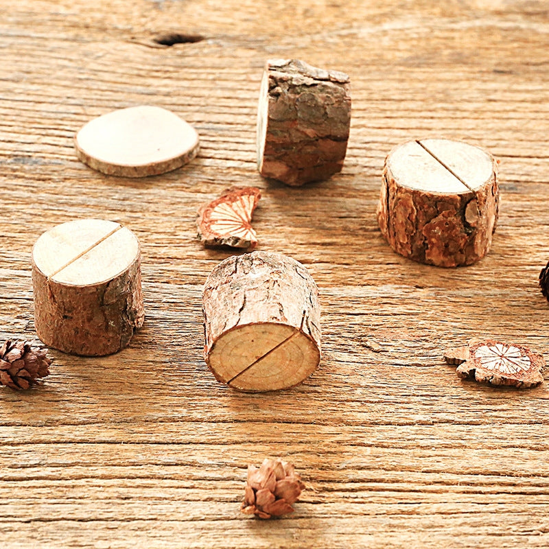 ELECTROPRIME Wooden Stump Shape Wedding Party Reception Place Card Holder Stand Number Name Table Menu Picture Photo Clip Card Holder