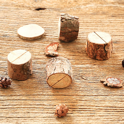 ELECTROPRIME Wooden Stump Shape Wedding Party Reception Place Card Holder Stand Number Name Table Menu Picture Photo Clip Card Holder