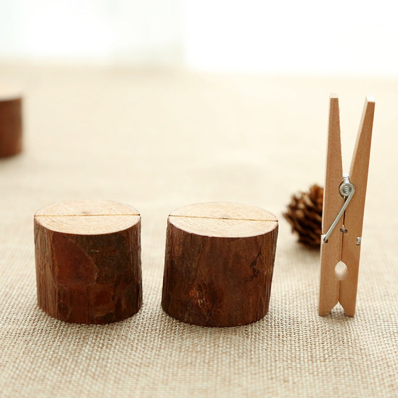 ELECTROPRIME Wooden Stump Shape Wedding Party Reception Place Card Holder Stand Number Name Table Menu Picture Photo Clip Card Holder