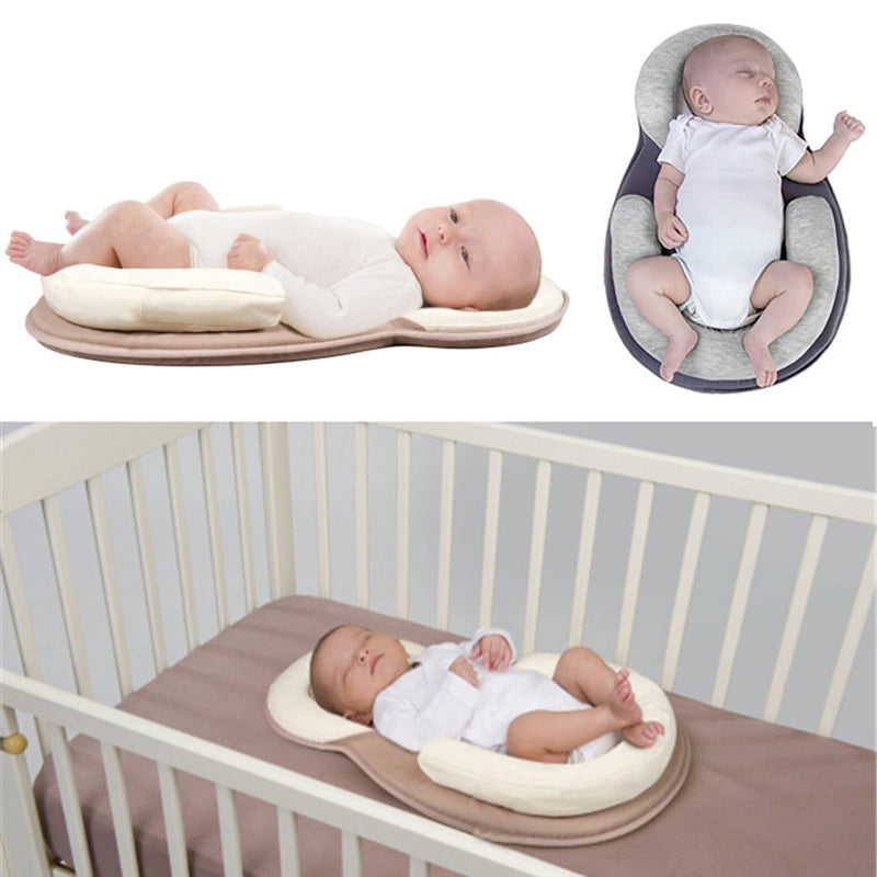 ELECTROPRIME Baby Pillow Infant Newborn Mattress Pillow Baby Sleep Positioning Pad Prevent Flat Head Shape Anti Roll Pillows(Beige)