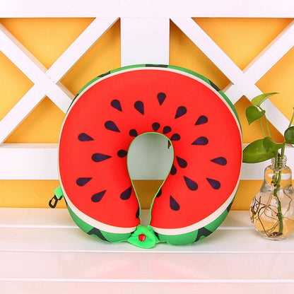 ELECTROPRIME Fruit U Shaped Travel Pillow Nanoparticles Neck Pillow Car Pillows Soft Cushion Home Textile(Watermelon)