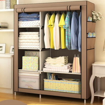 ELECTROPRIME Simple Modern Wardrobe Fabric Special Cloth Closet Assembly Steel Tube Reinforced Steel Frame Storage Cabinet(Coffee)