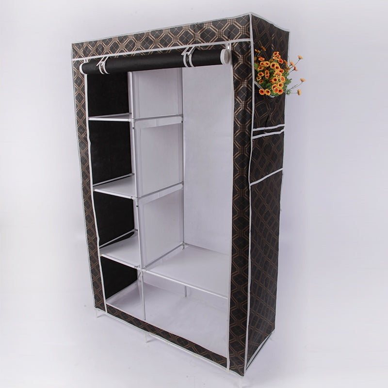ELECTROPRIME Simple Modern Wardrobe Fabric Special Cloth Closet Assembly Steel Tube Reinforced Steel Frame Storage Cabinet(Coffee)