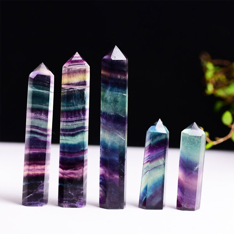 ELECTROPRIME Natural Rough Stone Hexagonal Crystal Column Colorful Fluorite Column Ornaments, Size:4.1-4.9 cm