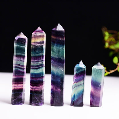 ELECTROPRIME Natural Rough Stone Hexagonal Crystal Column Colorful Fluorite Column Ornaments, Size:4.1-4.9 cm