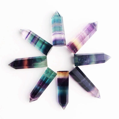 ELECTROPRIME Natural Rough Stone Hexagonal Crystal Column Colorful Fluorite Column Ornaments, Size:6.1-6.4 cm