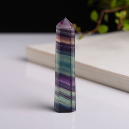 ELECTROPRIME Natural Rough Stone Hexagonal Crystal Column Colorful Fluorite Column Ornaments, Size:13.1-14 cm