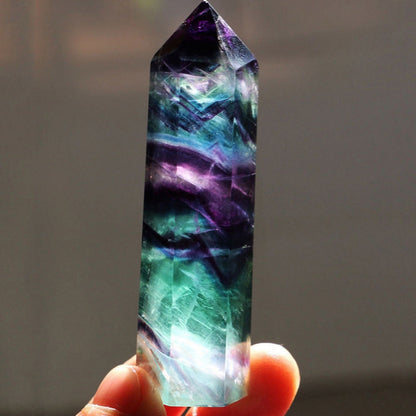 ELECTROPRIME Natural Rough Stone Hexagonal Crystal Column Colorful Fluorite Column Ornaments, Size:13.1-14 cm