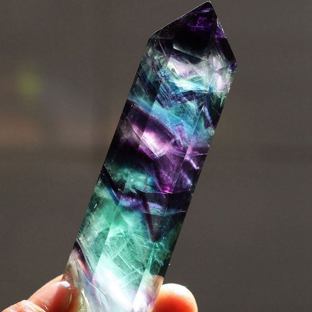 ELECTROPRIME Natural Rough Stone Hexagonal Crystal Column Colorful Fluorite Column Ornaments, Size:14.1-15 cm