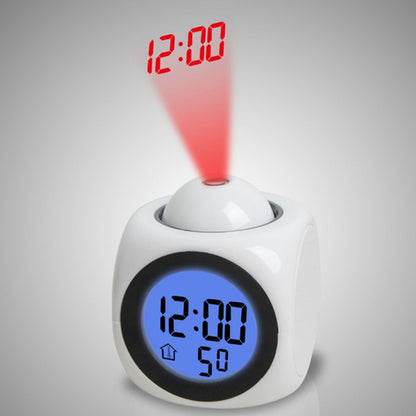 ELECTROPRIME Multi-function LED Projection Alarm Clock Voice Talking Clock, Specification:White without USB cable