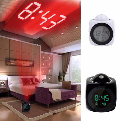 ELECTROPRIME Multi-function LED Projection Alarm Clock Voice Talking Clock, Specification:White without USB cable
