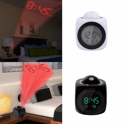 ELECTROPRIME Multi-function LED Projection Alarm Clock Voice Talking Clock, Specification:White without USB cable