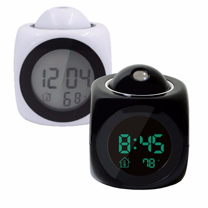 ELECTROPRIME Multi-function LED Projection Alarm Clock Voice Talking Clock, Specification:White without USB cable