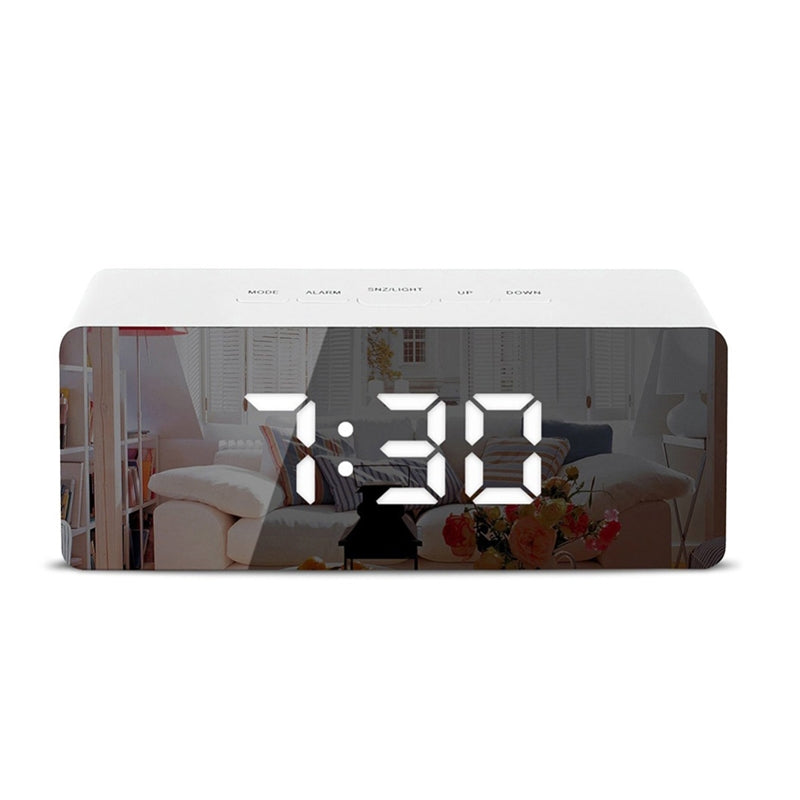 ELECTROPRIME LED Mirror Alarm Clock Digital Snooze Table Clock Electronic Time Temperature Large Display  White Light