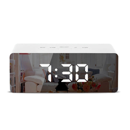 ELECTROPRIME LED Mirror Alarm Clock Digital Snooze Table Clock Electronic Time Temperature Large Display  White Light