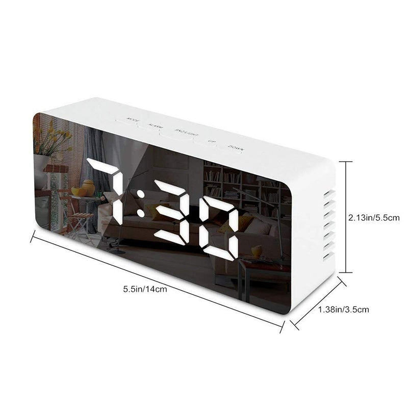ELECTROPRIME LED Mirror Alarm Clock Digital Snooze Table Clock Electronic Time Temperature Large Display  White Light