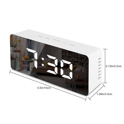 ELECTROPRIME LED Mirror Alarm Clock Digital Snooze Table Clock Electronic Time Temperature Large Display  White Light