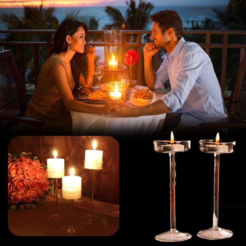 ELECTROPRIME Glass Candlestick Luxury High Candlestick Romantic Dinner Decoration, Size:16cm