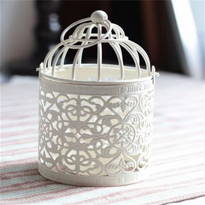 ELECTROPRIME Antique Creative Bird Cage Candlestick Wrought Iron Ornaments Hollow Flower Pattern Home Decoration Crafts(A)