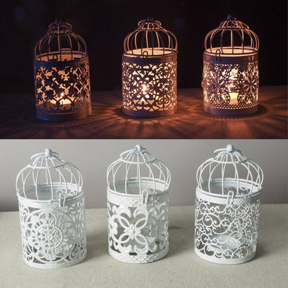 ELECTROPRIME Antique Creative Bird Cage Candlestick Wrought Iron Ornaments Hollow Flower Pattern Home Decoration Crafts(A)