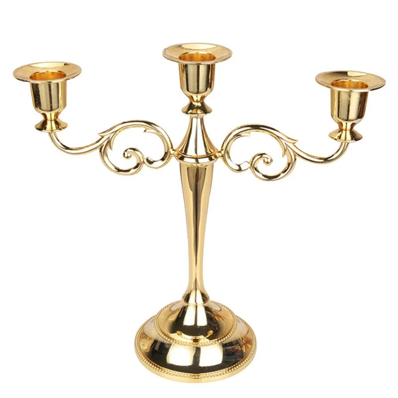 ELECTROPRIME Retro Candlestick Home Decoration Living Room Cafe Theme Restaurant Jewelry Candlelight Dinner Props Gifts, Style:Gold-3 Arms