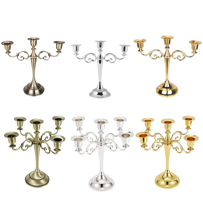 ELECTROPRIME Retro Candlestick Home Decoration Living Room Cafe Theme Restaurant Jewelry Candlelight Dinner Props Gifts, Style:Gold-5 Arms