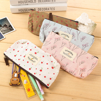 ELECTROPRIME Cute Floral Canvas Zipper Pencil Cases Flower Tree Pen Bags(Coffee Flower)