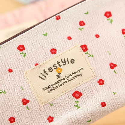 ELECTROPRIME Cute Floral Canvas Zipper Pencil Cases Flower Tree Pen Bags(Coffee Flower)