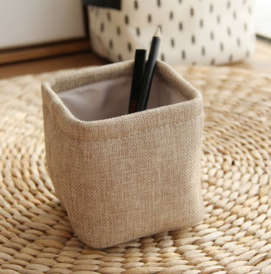 ELECTROPRIME Mini Small Linen Pen Holder Desktop Cloth Simple Stationery Holders(Khaki)