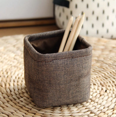 ELECTROPRIME Mini Small Linen Pen Holder Desktop Cloth Simple Stationery Holders(Coffee)
