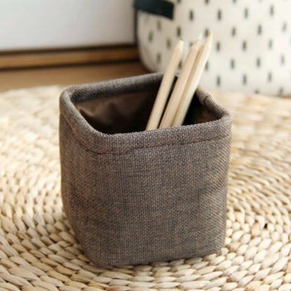 ELECTROPRIME Mini Small Linen Pen Holder Desktop Cloth Simple Stationery Holders(Coffee)