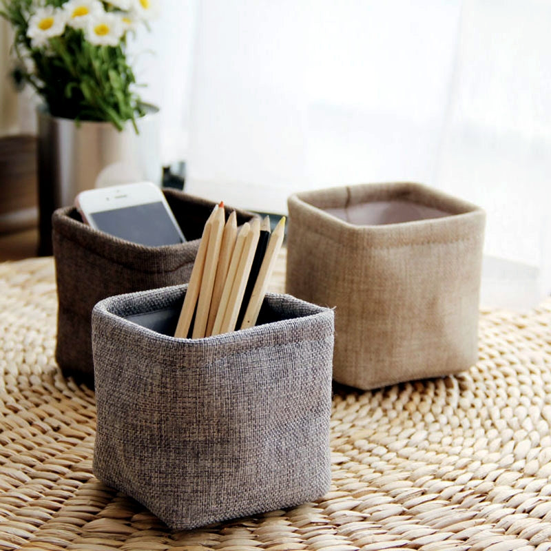ELECTROPRIME Mini Small Linen Pen Holder Desktop Cloth Simple Stationery Holders(Coffee)