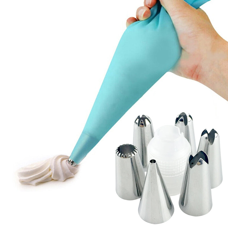 ELECTROPRIME 8 PCS/Set 6 Stainless Steel Nozzle Set DIY Cake Decorating Tools Silicone with EVA Cream Pastry Bag