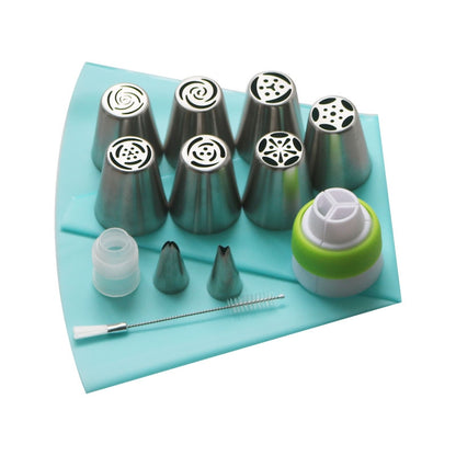 ELECTROPRIME 13pcs / Set Pastry Nozzles Coupler Icing Piping Tips Sets Stainless Steel Rose Cream Bakeware