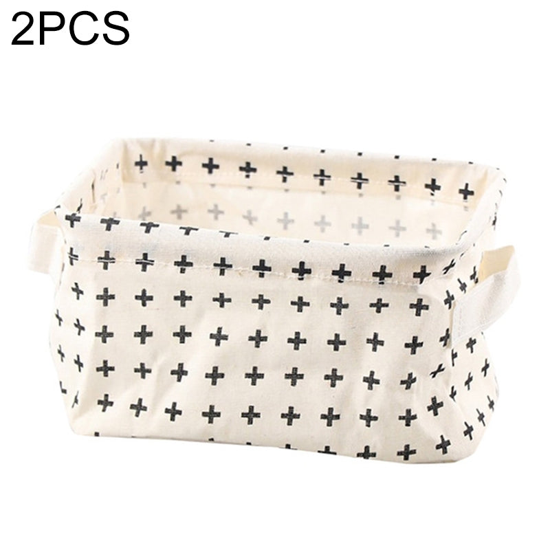 ELECTROPRIME 2 PCS Canvas Desktop Storage Basket Sundries Storage Box with Handle(Cross)