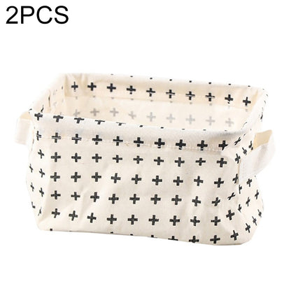 ELECTROPRIME 2 PCS Canvas Desktop Storage Basket Sundries Storage Box with Handle(Cross)