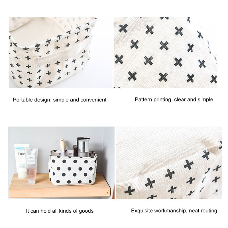 ELECTROPRIME 2 PCS Canvas Desktop Storage Basket Sundries Storage Box with Handle(Cross)