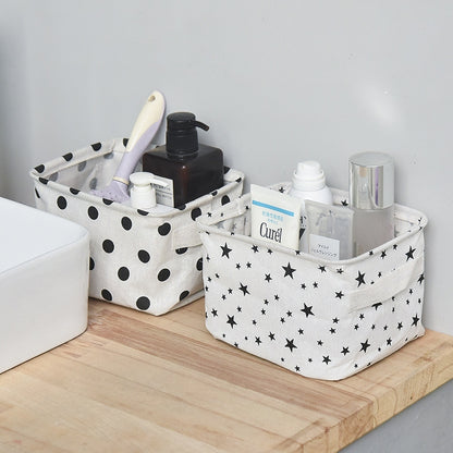 ELECTROPRIME 2 PCS Canvas Desktop Storage Basket Sundries Storage Box with Handle(Cross)