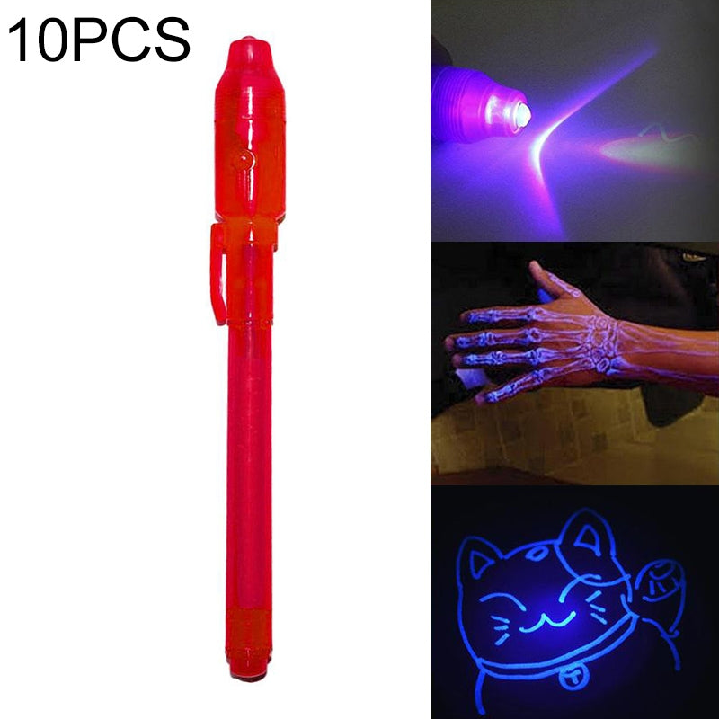 ELECTROPRIME 10 PCS Creative Magic UV Light Invisible Ink Pen Marker Pen(Red)