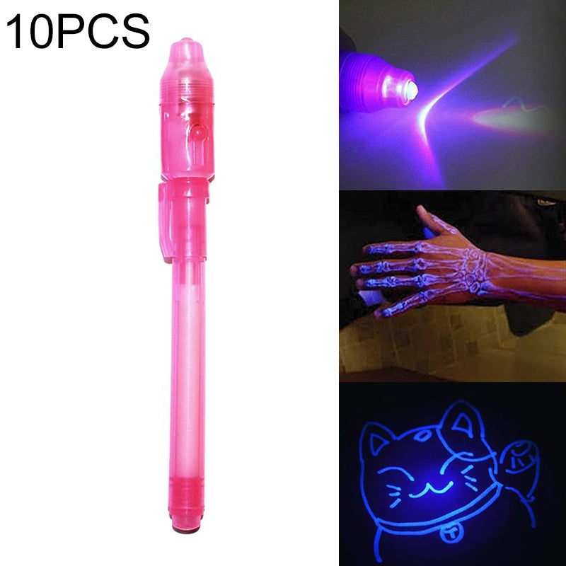 ELECTROPRIME 10 PCS Creative Magic UV Light Invisible Ink Pen Marker Pen(Pink)